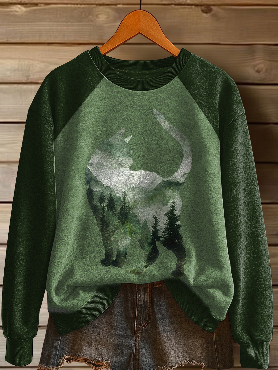 Women's Cat Art Print Casual Sweatshirt