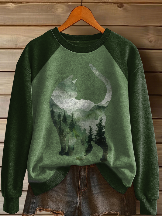 Women's Cat Art Print Casual Sweatshirt
