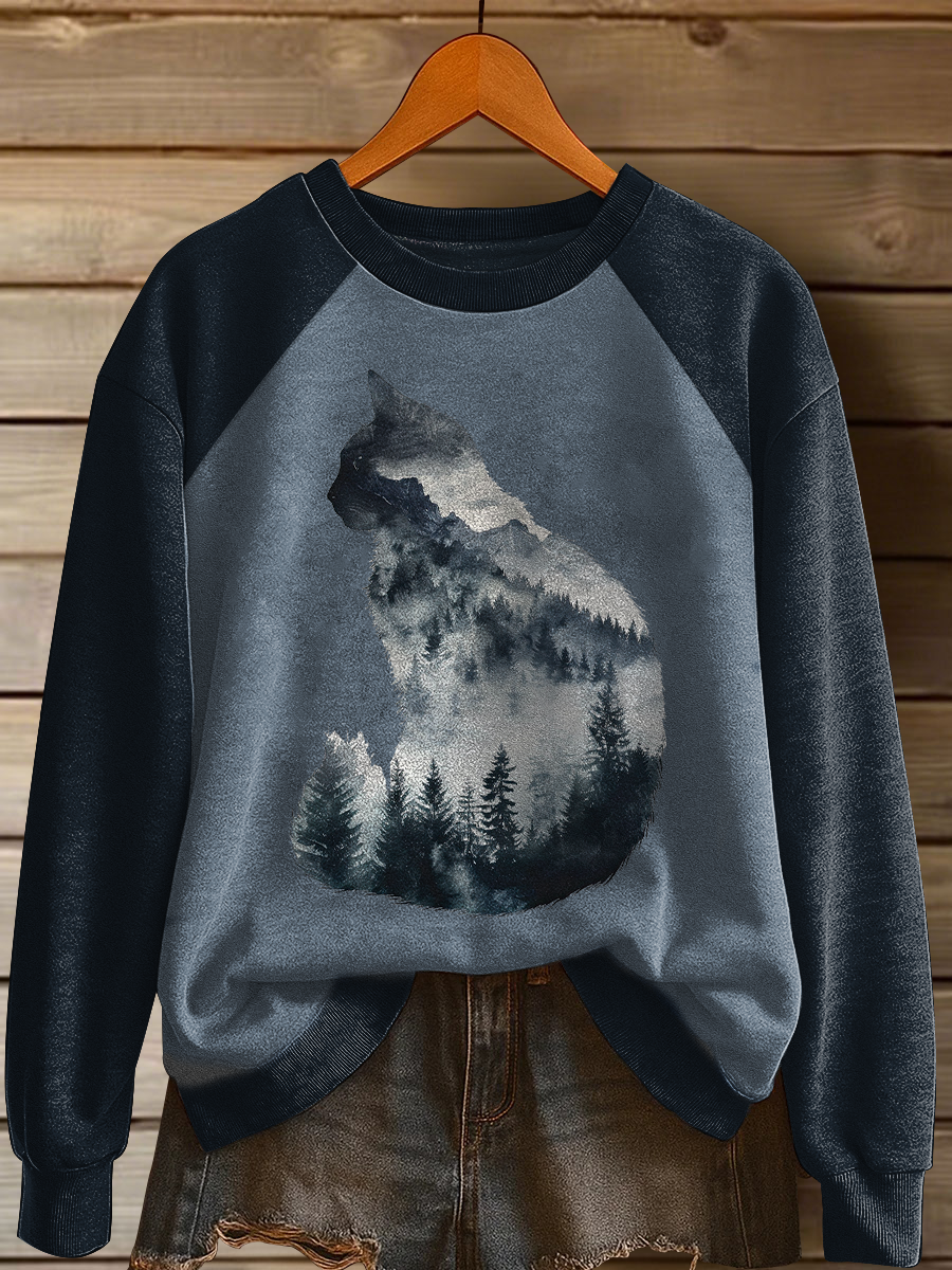 Women's Cat Art Print Casual Sweatshirt