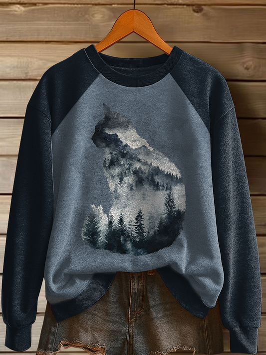Women's Cat Art Print Casual Sweatshirt