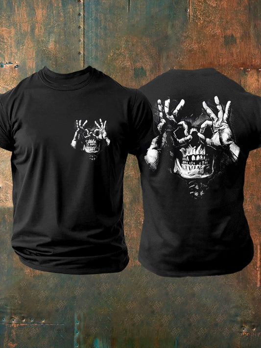 Men's Skull with OK Pattern Graphic Casual Black Print T-shirt
