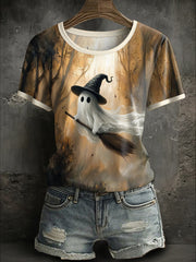 Women's Halloween Cute Boo Printed T-shirt