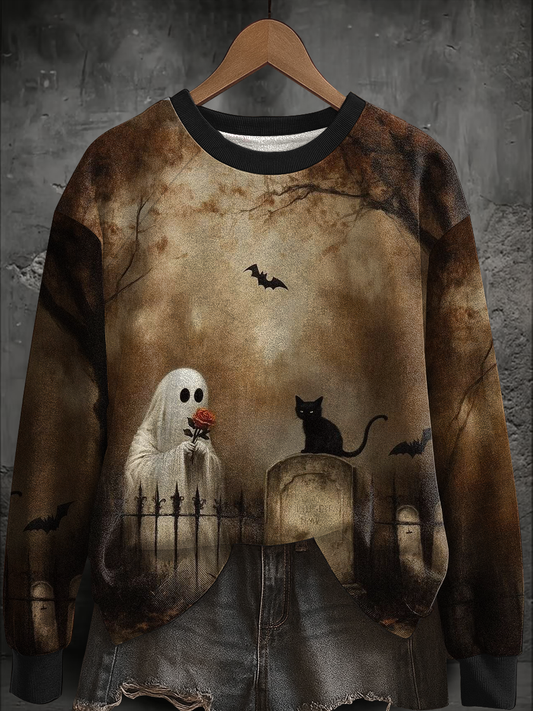 Women's Halloween Cute Boo Printed Sweatshirt
