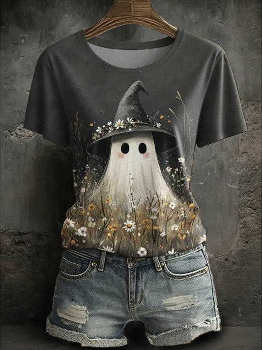 Women's Halloween Cute Boo Printed T-shirt