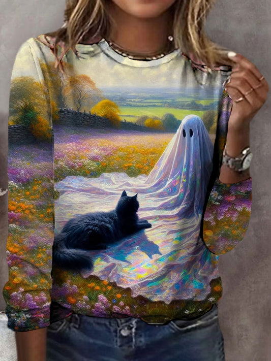 Women's Halloween Cute Boo Printed Casual Tops