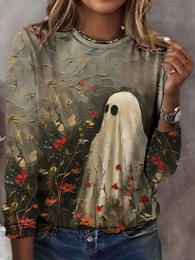 Women's Halloween Cute Boo Printed Casual Tops