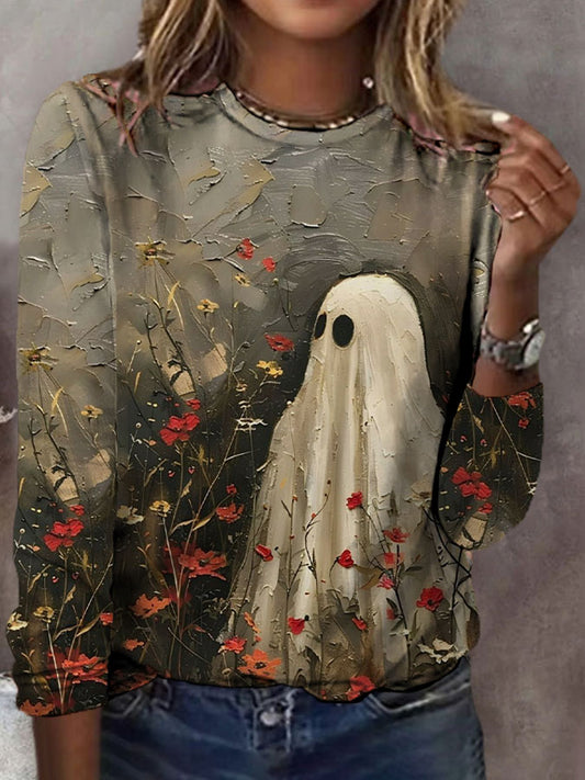 Women's Halloween Cute Boo Printed Casual Tops