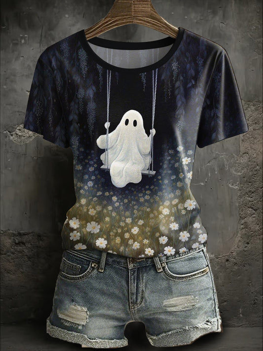 Women's Halloween Cute Boo Printed T-shirt