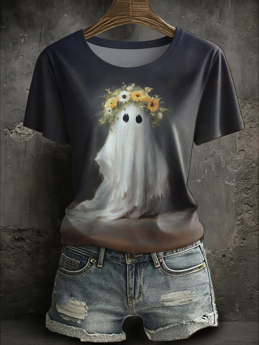 Women's Halloween Cute Boo Printed T-shirt