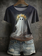 Women's Halloween Cute Boo Printed T-shirt
