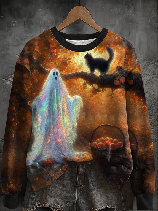 Women's Halloween Cute Boo Printed Sweatshirt