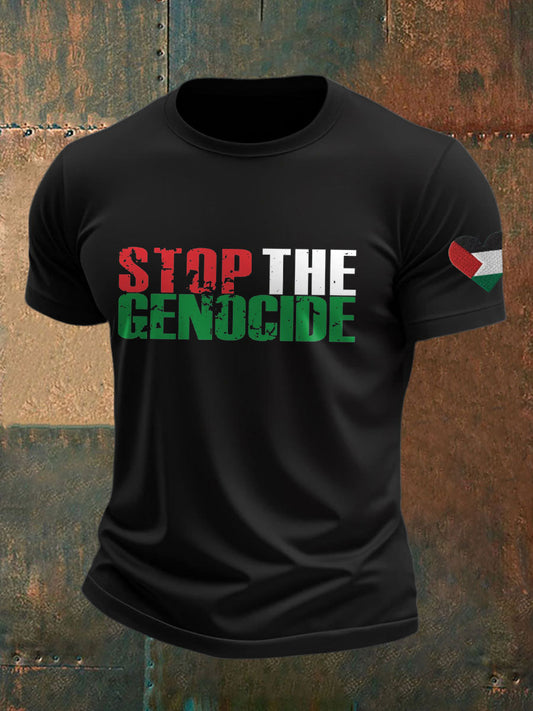 Men's Free Peace Stop Genocide Printed T-shirt