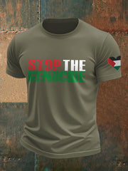 Men's Free Peace Stop Genocide Printed T-shirt