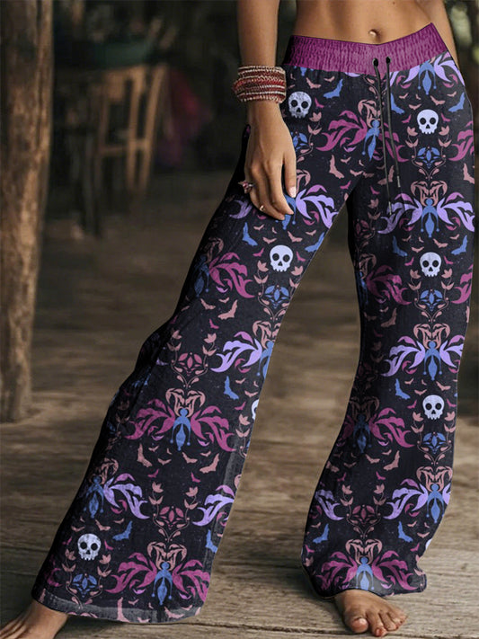 Women's Vintage Hippie Halloween Printed Wide Leg Pants