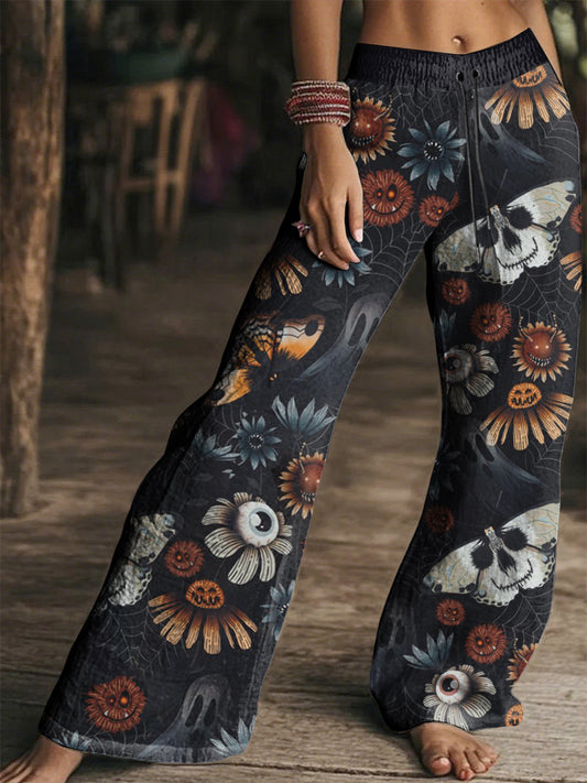 Women's Vintage Hippie Halloween Printed Wide Leg Pants
