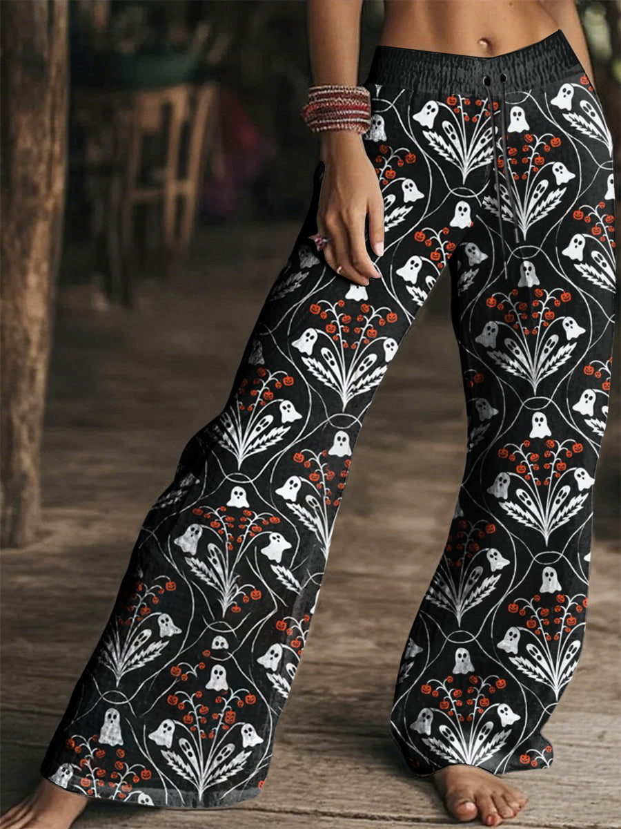 Women's Vintage Hippie Halloween Printed Wide Leg Pants