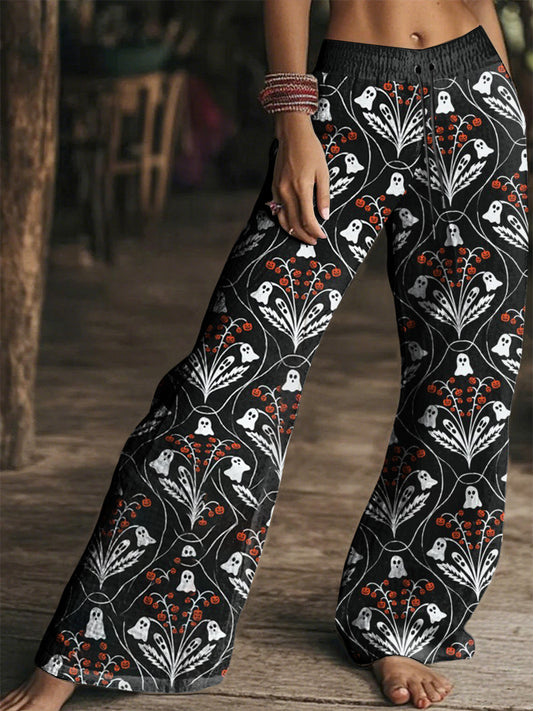 Women's Vintage Hippie Halloween Printed Wide Leg Pants