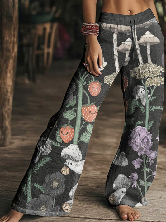 Women's Vintage Hippie Halloween Printed Wide Leg Pants
