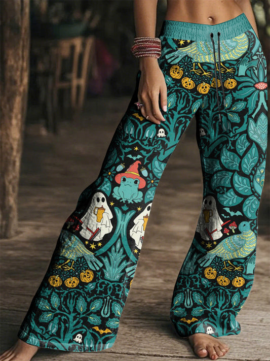 Women's Vintage Hippie Halloween Printed Wide Leg Pants