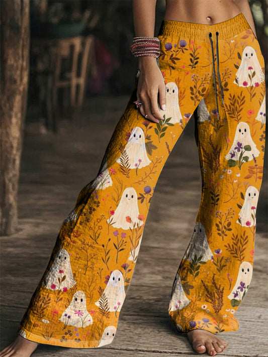 Women's Vintage Hippie Halloween Printed Wide Leg Pants