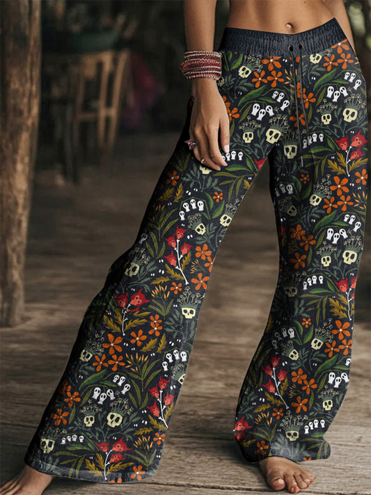 Women's Vintage Hippie Halloween Printed Wide Leg Pants