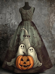 Women's Halloween Ghost Pumpkin Print Vest Dress