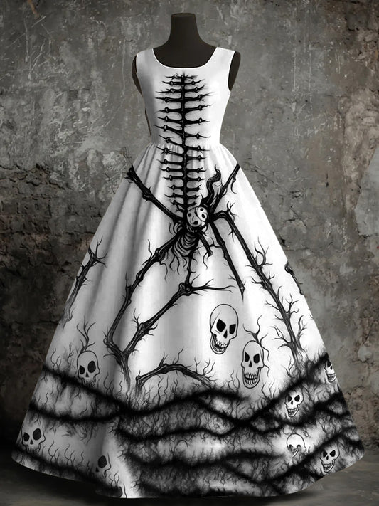 Women's Halloween Skull Print Vest Dress