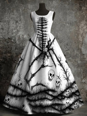 Women's Halloween Skull Print Vest Dress