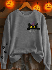 Women's Halloween Ew People Cute Cat Print Sweatshirt