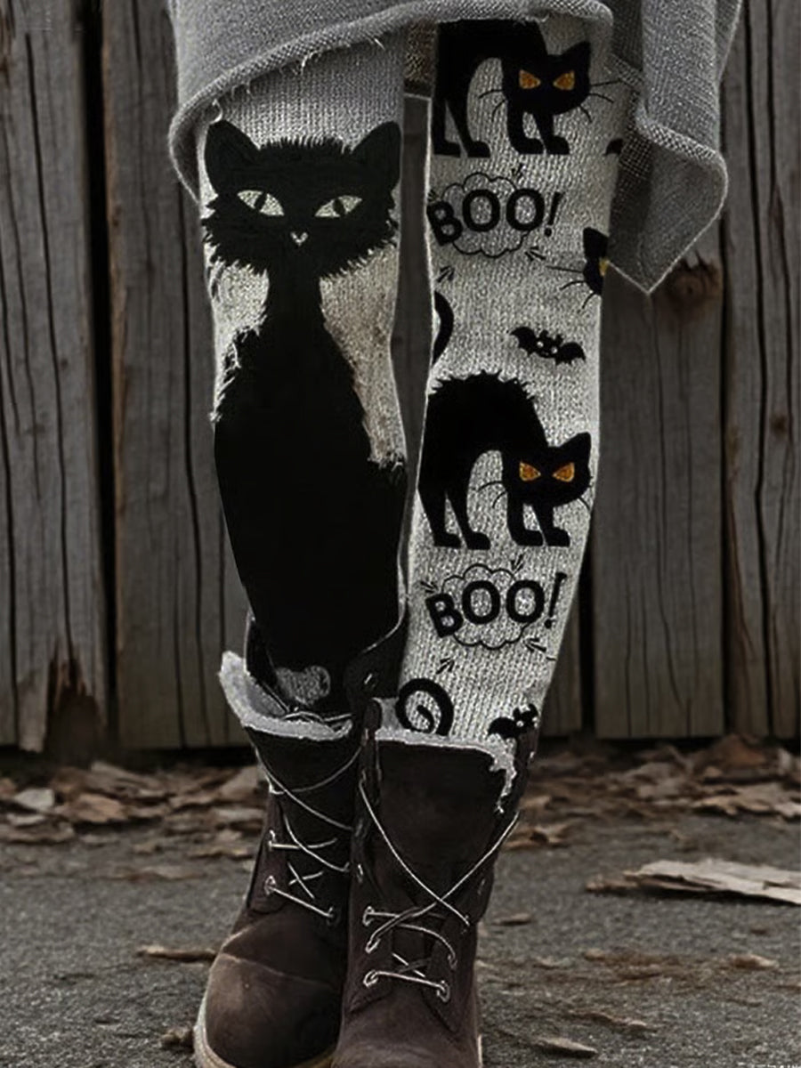 Women's Retro  Halloween Black Cat Bottoms