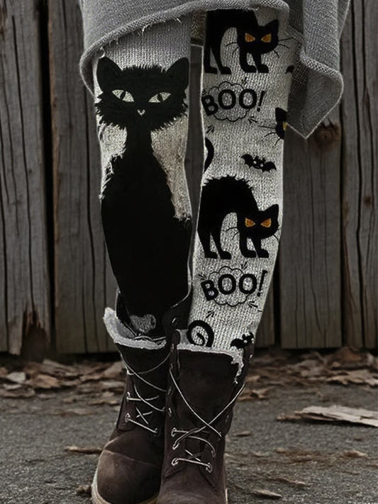 Women's Retro  Halloween Black Cat Bottoms