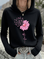Women's Pink Ribbon Sunflower Faith Breast Cancer Awareness Support Hooded Top