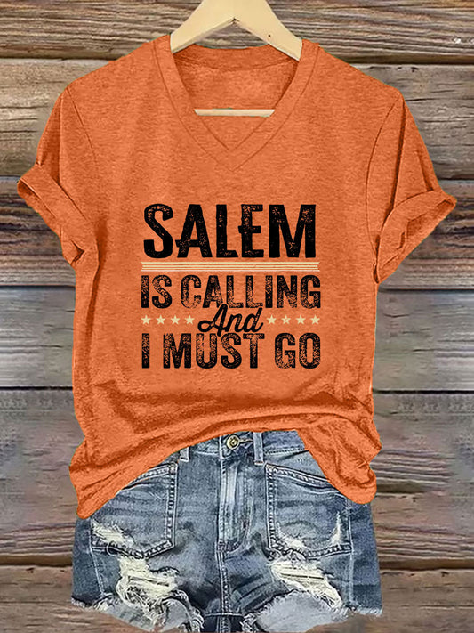 Women's Witch "Salem is calling and I must go" printed T-shirt