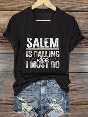 Women's Witch "Salem is calling and I must go" printed T-shirt