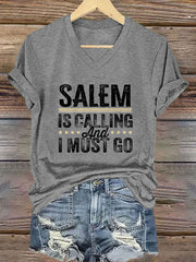 Women's Witch "Salem is calling and I must go" printed T-shirt