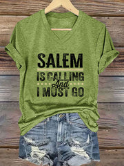 Women's Witch "Salem is calling and I must go" printed T-shirt