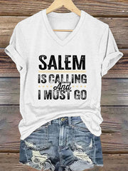 Women's Witch "Salem is calling and I must go" printed T-shirt