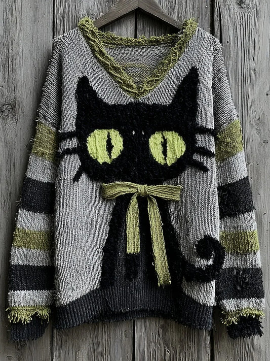 Women's Halloween Cute Witch Cats Art  Sweater