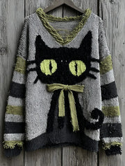 Women's Halloween Cute Witch Cats Art  Sweater