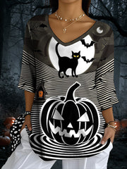 Women's Halloween  black cat Half-Sleeve T-Shirt