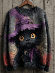Women's Halloween Witch Black Cat Regular Sweatshirt