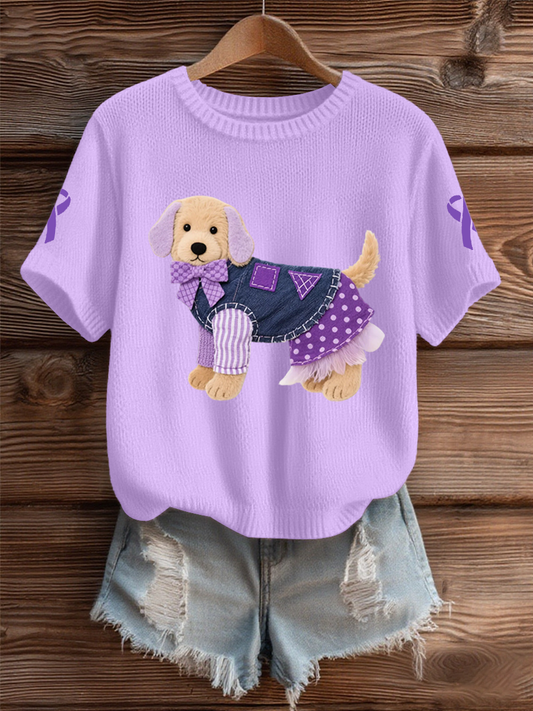 Women's Domestic violence prevention and treatment Printed short-sleeved sweater