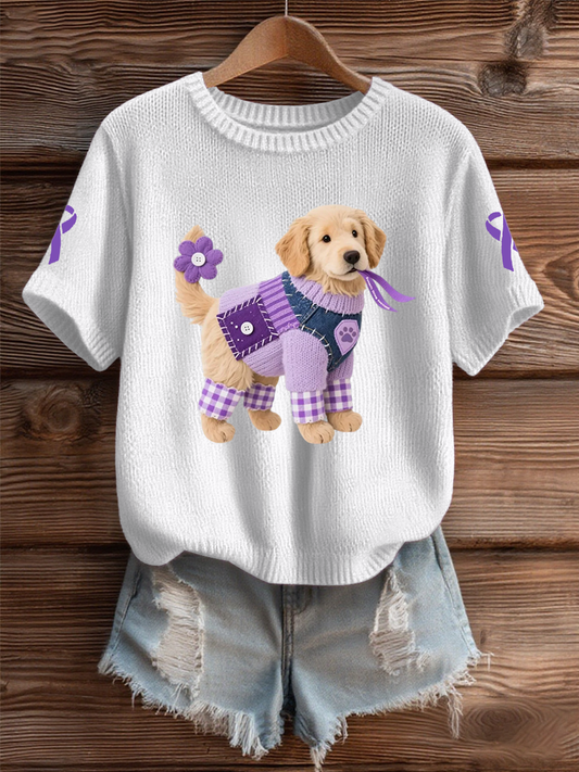 Women's Domestic violence prevention and treatment Printed short-sleeved sweater