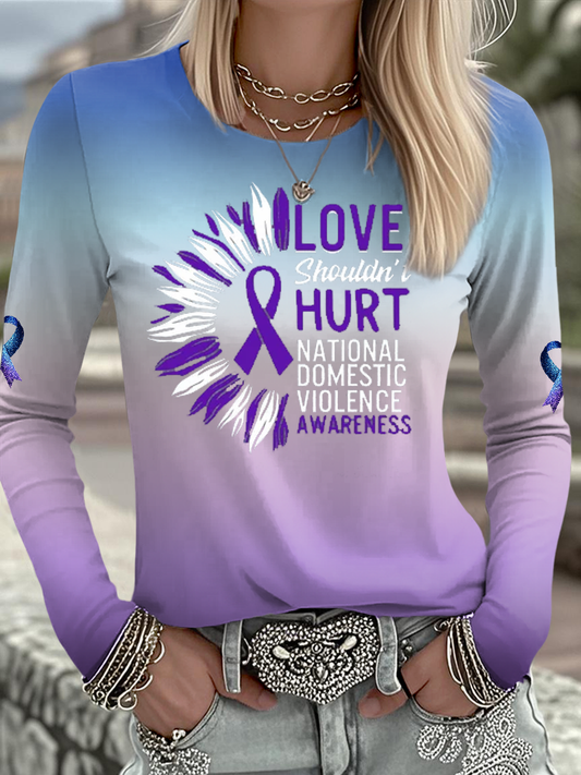 Women's Domestic violence prevention and treatment Printed  Long Sleeve Shirt
