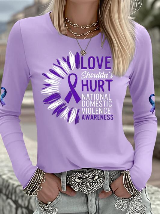 Women's Domestic violence prevention and treatment Printed  Long Sleeve Shirt