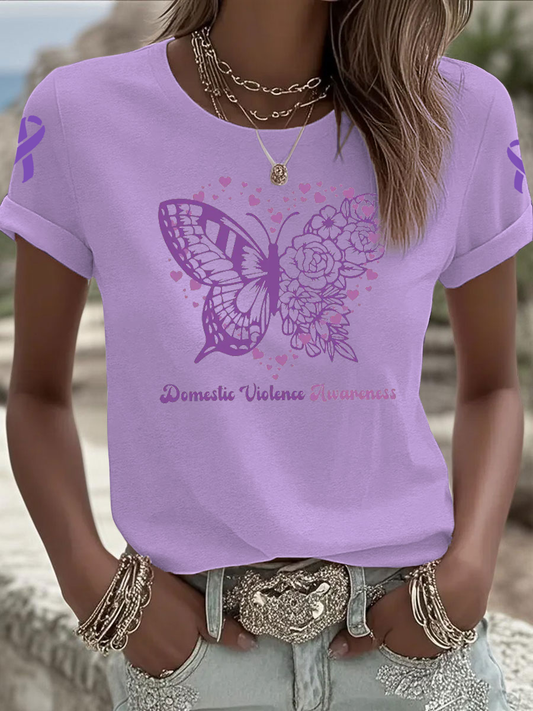 Women's Domestic violence prevention and treatment Printed Iron On Short Sleeve T-Shirt