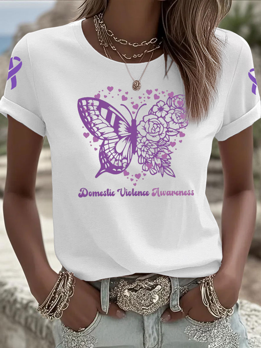 Women's Domestic violence prevention and treatment Printed Iron On Short Sleeve T-Shirt