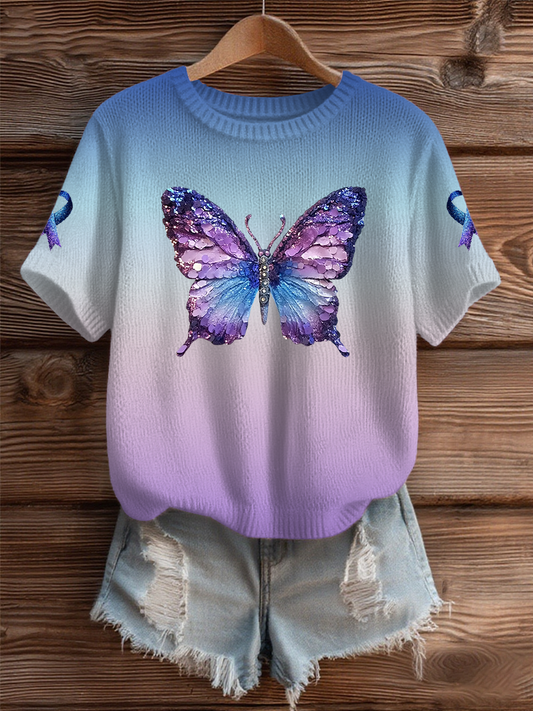 Women's Domestic violence prevention and treatment Printed short-sleeved sweater