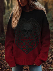 Women's Vintage Viking Tribal Celtic Knot Rose Skull Print Casual Sweater